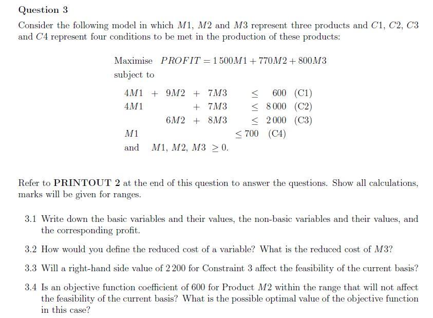 Solved Question 3 Consider the following model in which M1, | Chegg.com