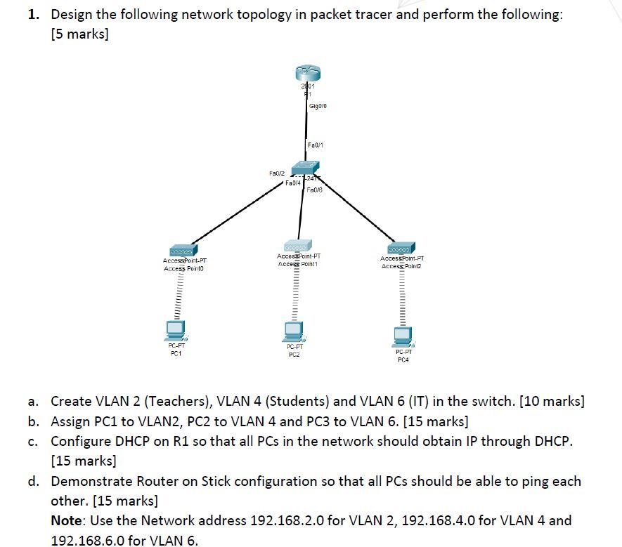 Solved 1. Design The Following Network Topology In Packet | Chegg.com