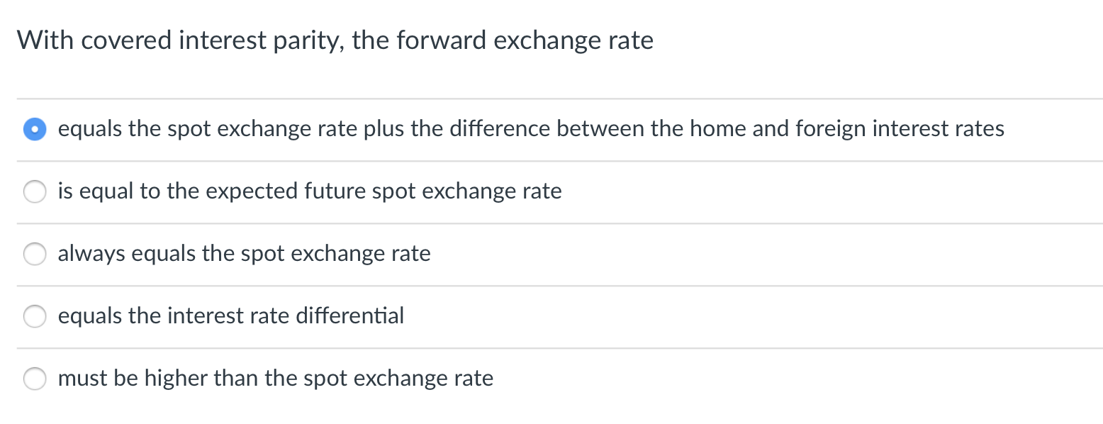 Solved With Covered Interest Parity, The Forward Exchange | Chegg.com