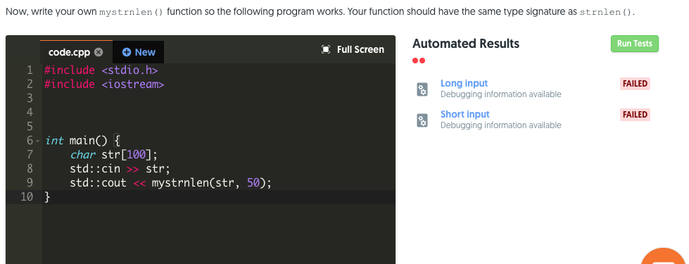 Solved Now, write your own mystrnlen ) function so the | Chegg.com