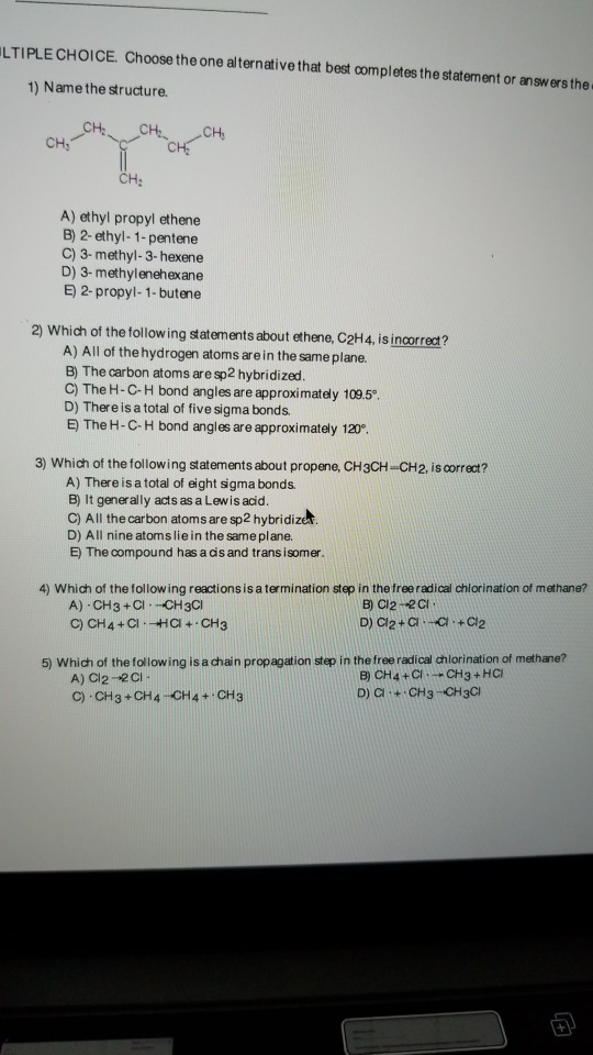 Solved LTIPLE CHOICE. Choose the one alternative that best Chegg