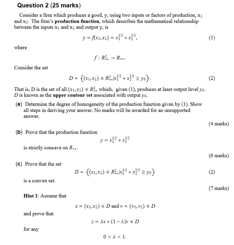 Solved 12 (1) Question 2 (25 marks) Consider a firm which | Chegg.com