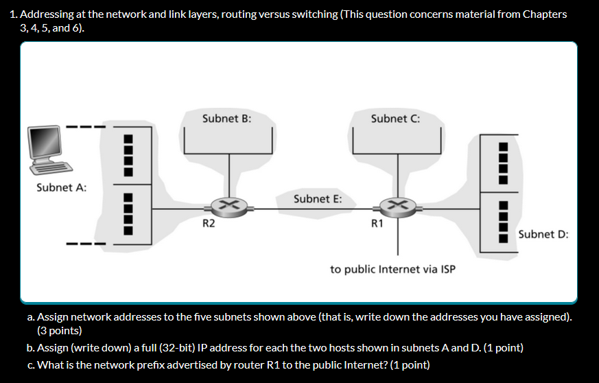 Solved 1. Addressing at the network and link layers, routing | Chegg.com