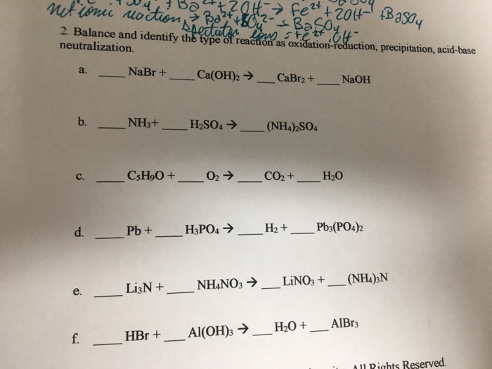 Solved 2. Balance and identify the type of reacton as | Chegg.com