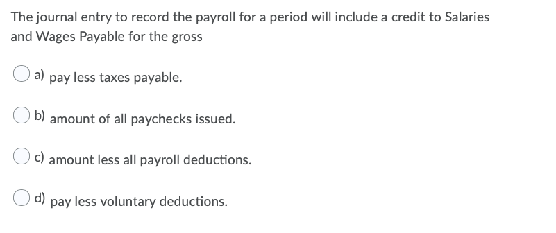 Solved The journal entry to record the payroll for a period 