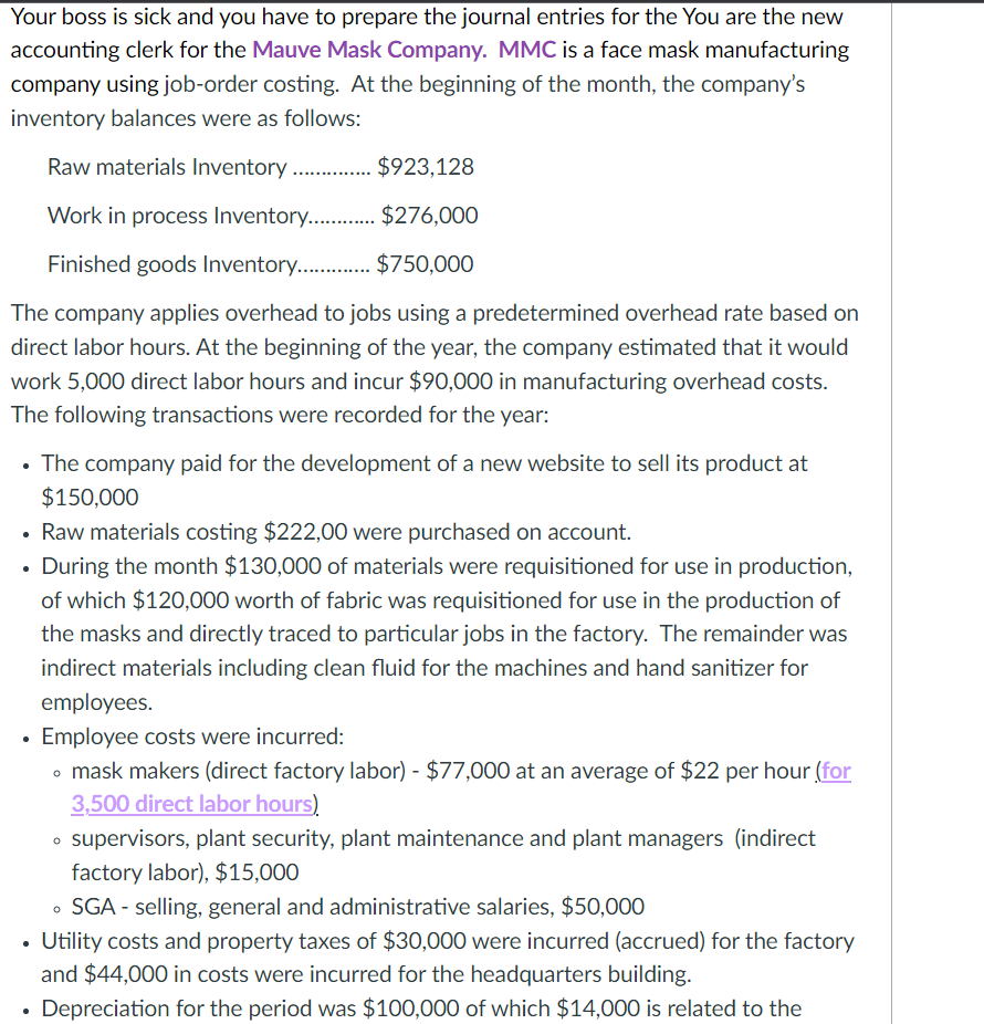 Solved Your boss is sick and you have to prepare the journal 