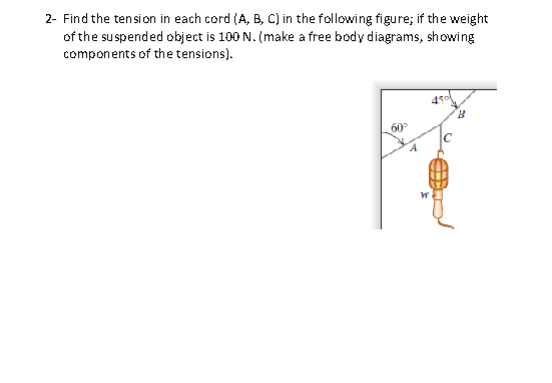 Solved 2- Find The Tension In Each Cord (A, B, C) In The | Chegg.com