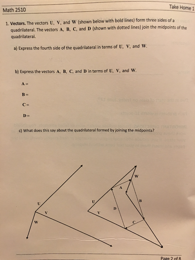 Solved Take Home 1 Math 2510 1 Vectors The Vectors U V Chegg Solved take home 1 math 2510 1 vectors the vectors u v chegg