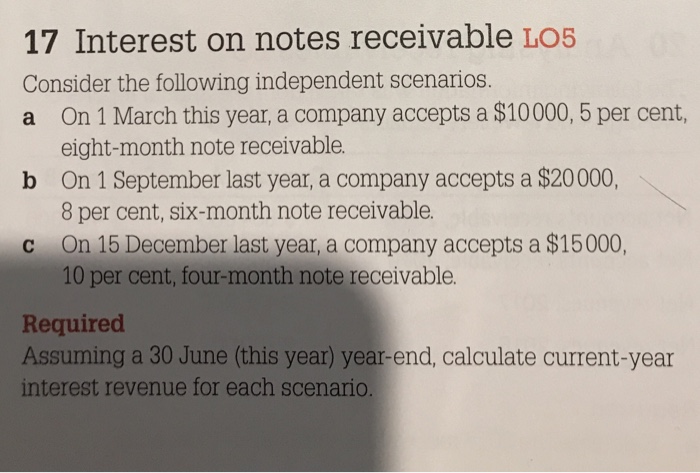 Solved 17 Interest on notes receivable L05 Consider the | Chegg.com