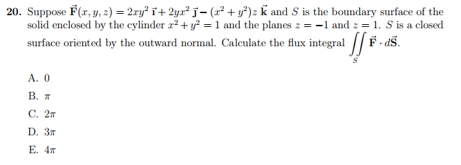 Solved 20. Suppose F(x, y, z)-2ry® ĩ+ 2yr2 J-(H + уг): k and | Chegg.com