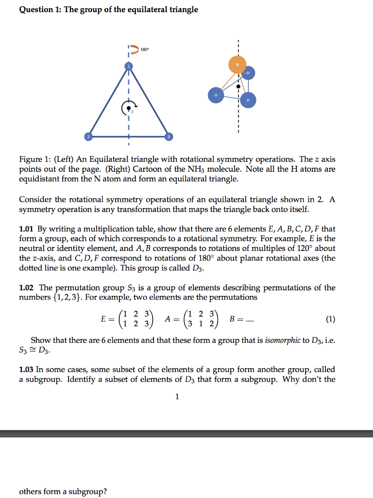 Question 1 The group of the equilateral triangle 180