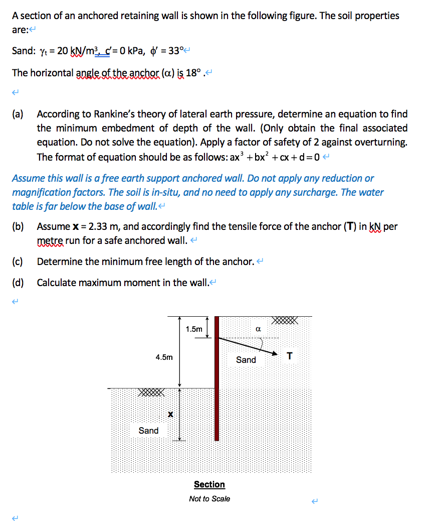 Solved A section of an anchored retaining wall is shown in | Chegg.com