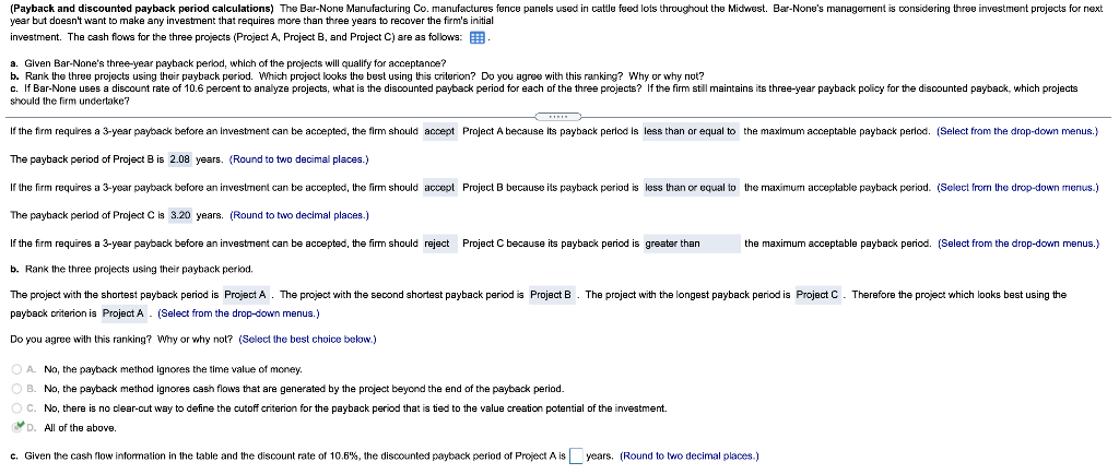 Solved Year Project A Project B Project C 0 $(900) $(9,800) | Chegg.com