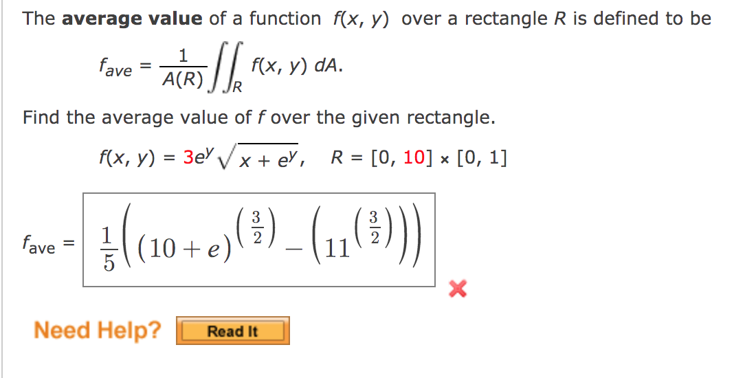 Solved The average value of a function f(x, y) over a | Chegg.com