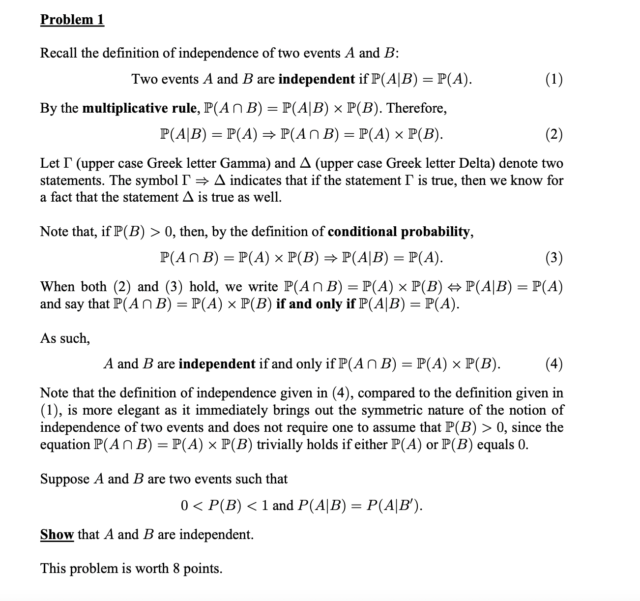 Solved Two Events A And B Are Independent If P(A∣B)=P(A). By | Chegg.com