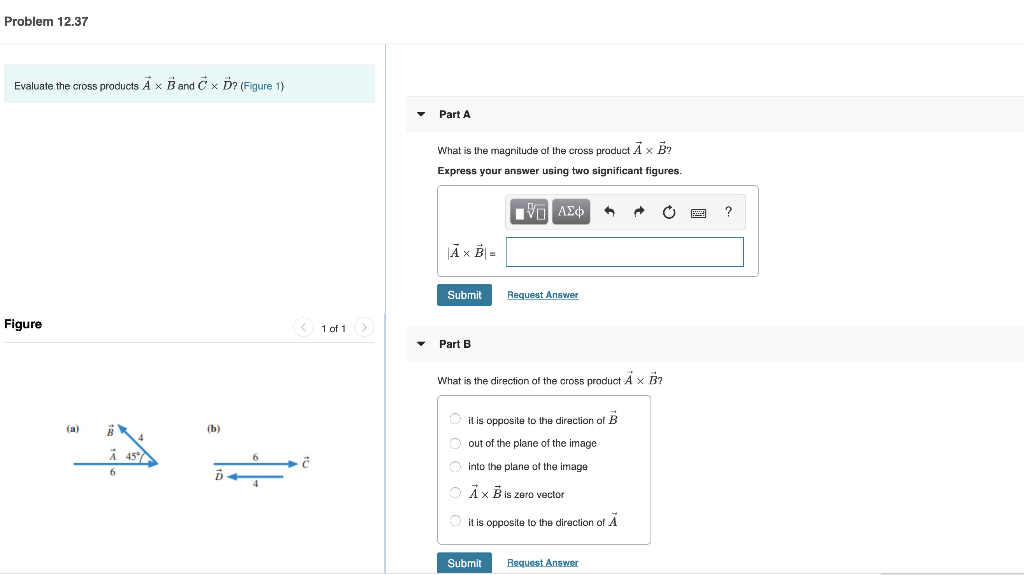 Solved Problem 12.37 Evaluate the cross products A x B and C | Chegg.com