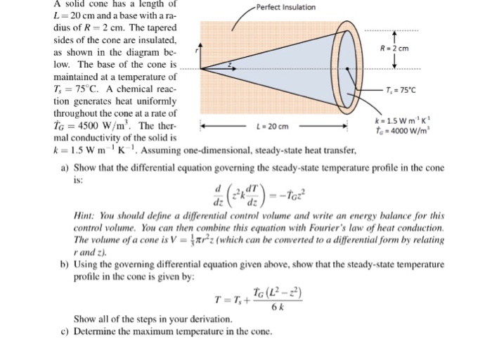 A solid cone has a length of Perfect Insulation 20 cm | Chegg.com