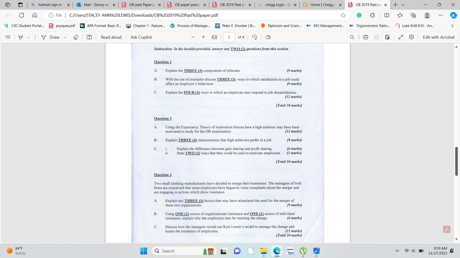 Solved Instruction: In the booklet provided, answer any | Chegg.com