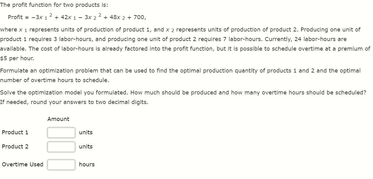 The profit function for two products is: Profit = -3x | Chegg.com