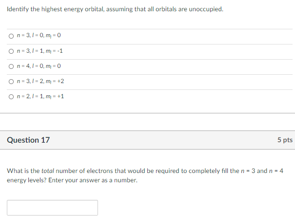 Solved Identify The Highest Energy Orbital, Assuming That | Chegg.com