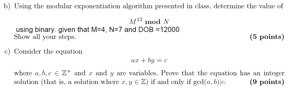 B) Using The Modular Exponentiation Algorithm | Chegg.com