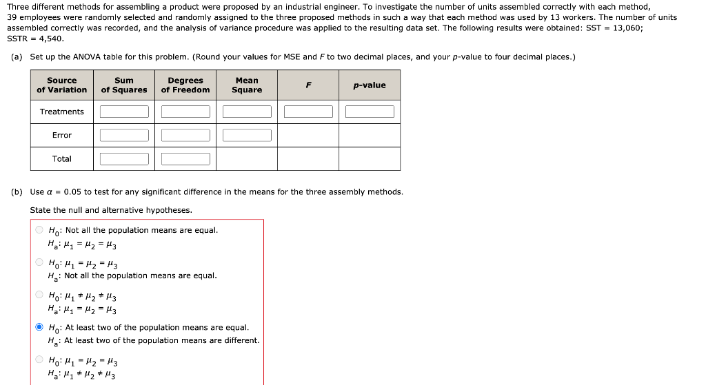 Solved Three Different Methods For Assembling A Product Were 