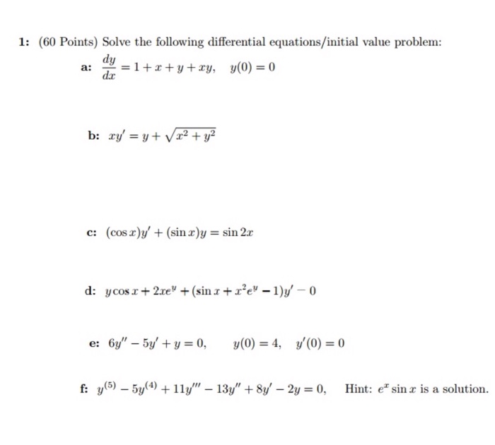 Solved Solve The Following Differential Equationsinitial 4412