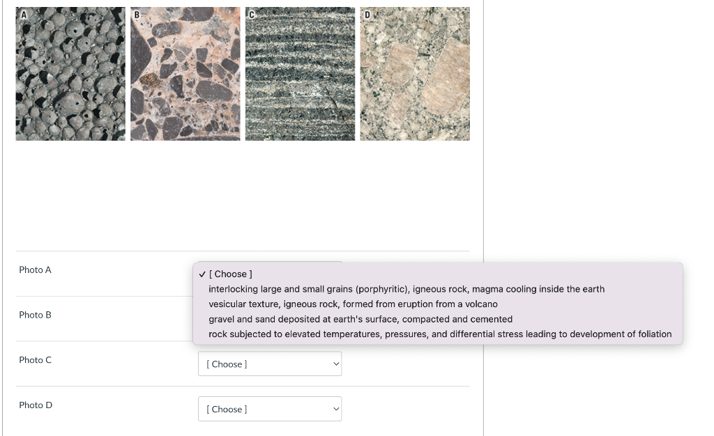 Solved Photo A [Choose ] interlocking large and small grains