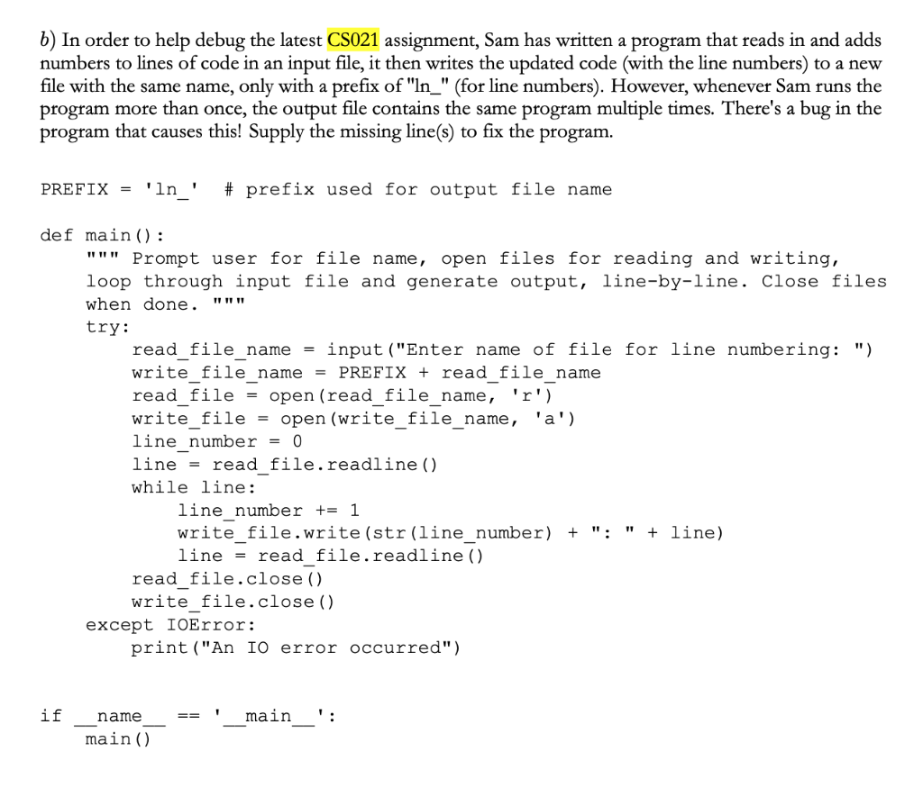 Solved b) In order to help debug the latest CS021 | Chegg.com