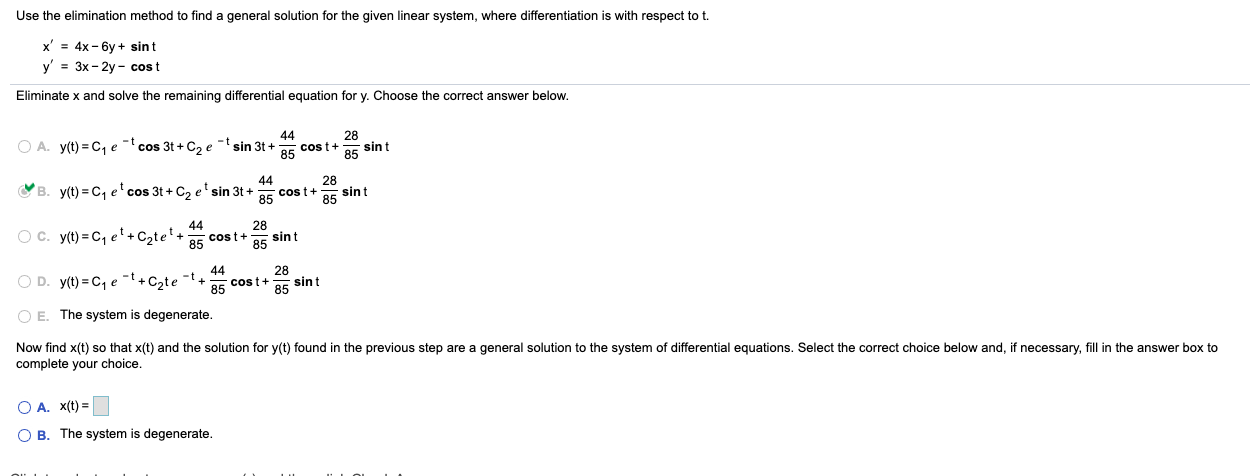 Solved Use The Elimination Method To Find A General Solution | Chegg.com