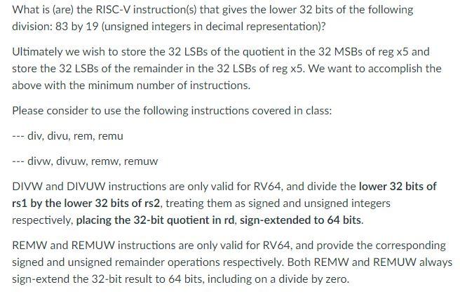 Solved What is (are) the RISC-V instruction(s) that gives | Chegg.com