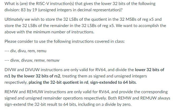 Solved What Is (are) The RISC-V Instruction(s) That Gives | Chegg.com