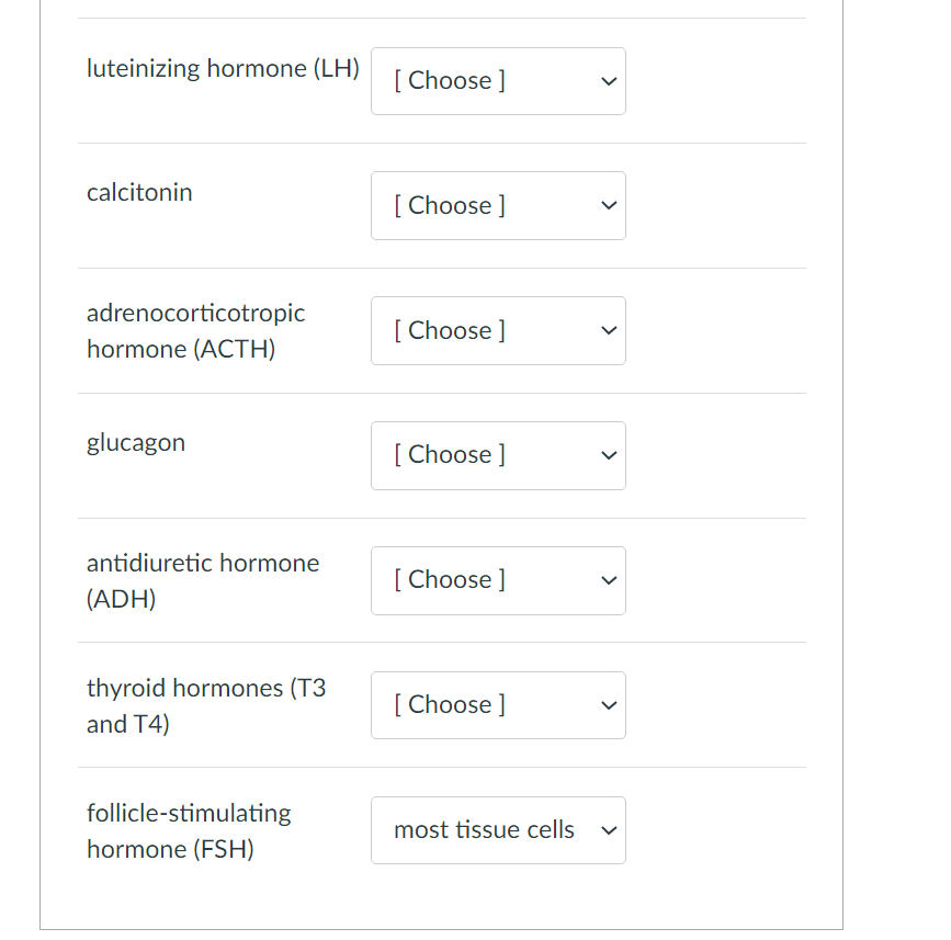 Solved Match the hormones to their correct target tissue. | Chegg.com