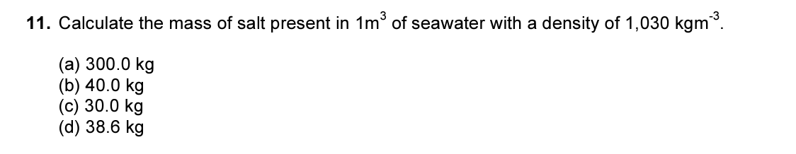 Solved Calculate the mass of salt present in 1m3 ﻿of | Chegg.com