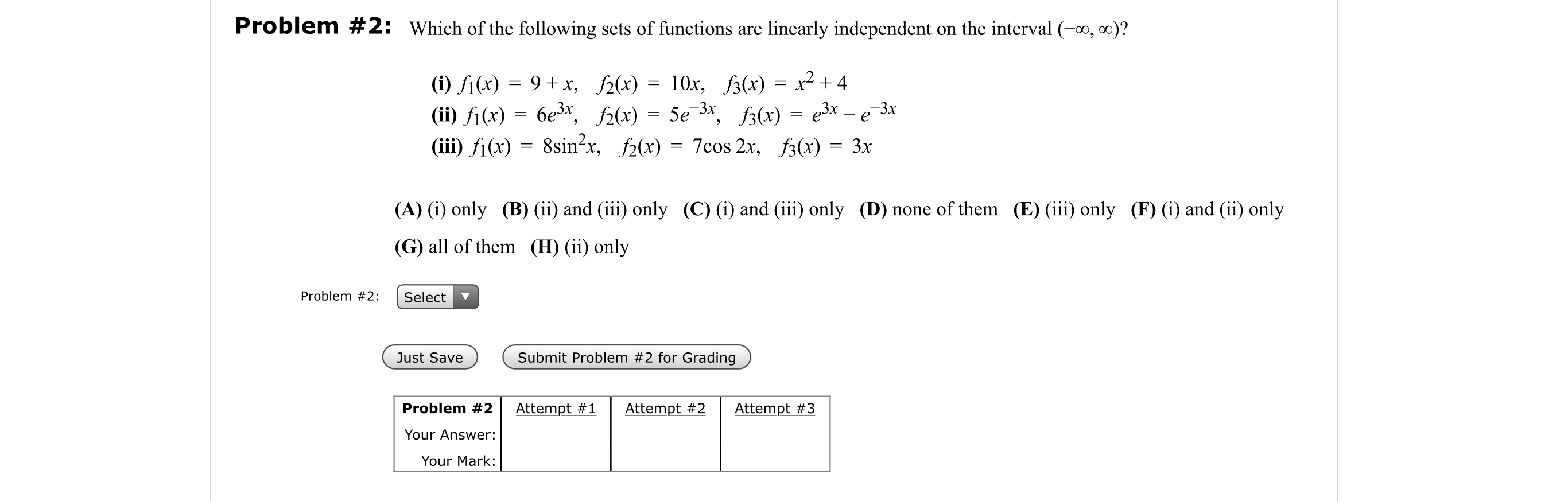 Solved Problem #2: Which of the following sets of functions | Chegg.com