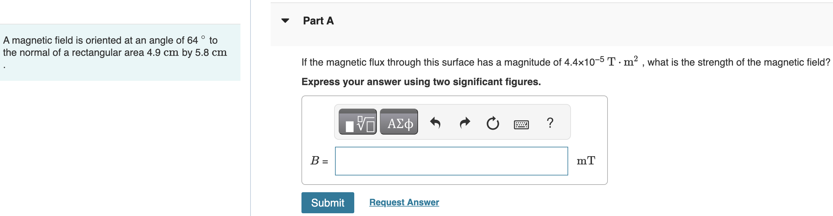 Solved A magnetic field is oriented at an angle of 64∘ to | Chegg.com