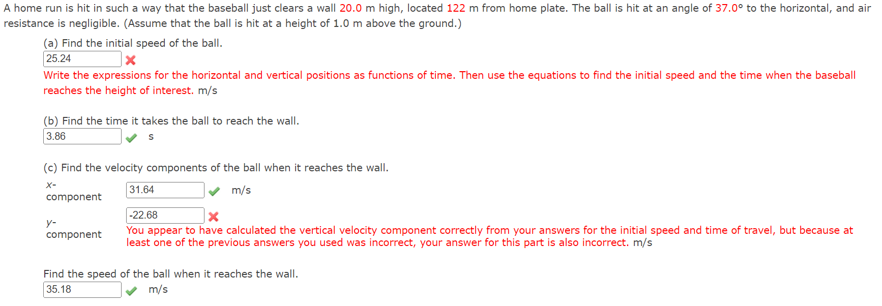 Solved A home run is hit in such a way that the baseball | Chegg.com