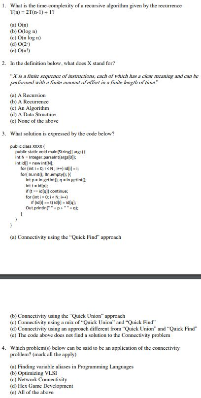 Solved 1. What is the time-complexity of a recursive | Chegg.com