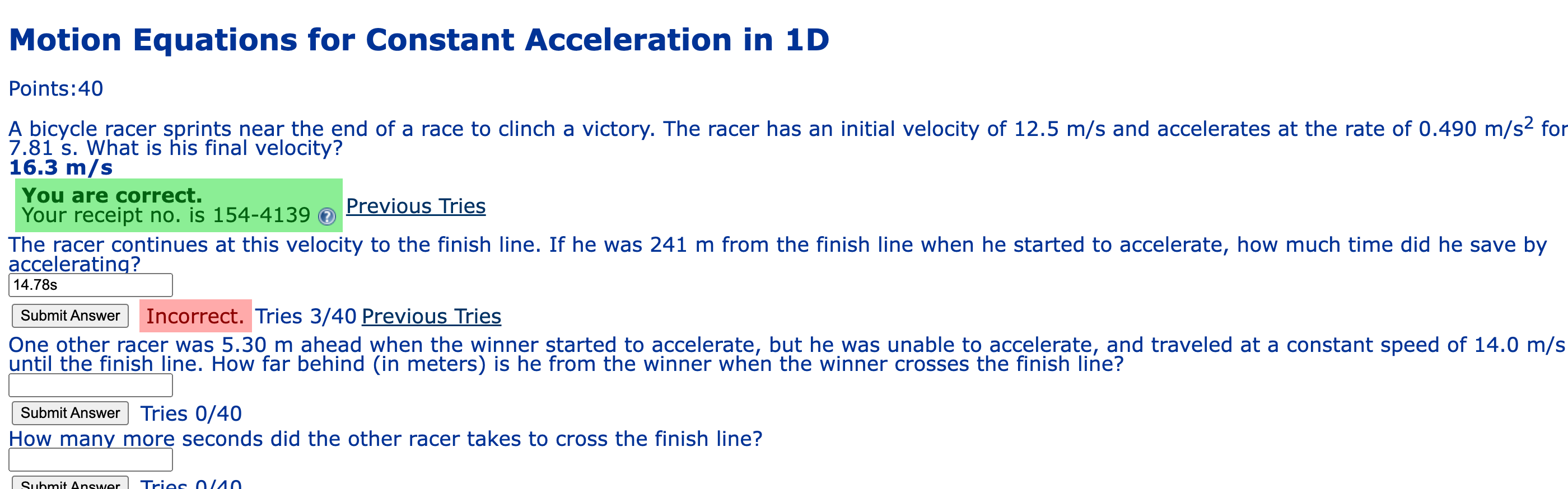 Solved Motion Equations for Constant Acceleration in 1D | Chegg.com