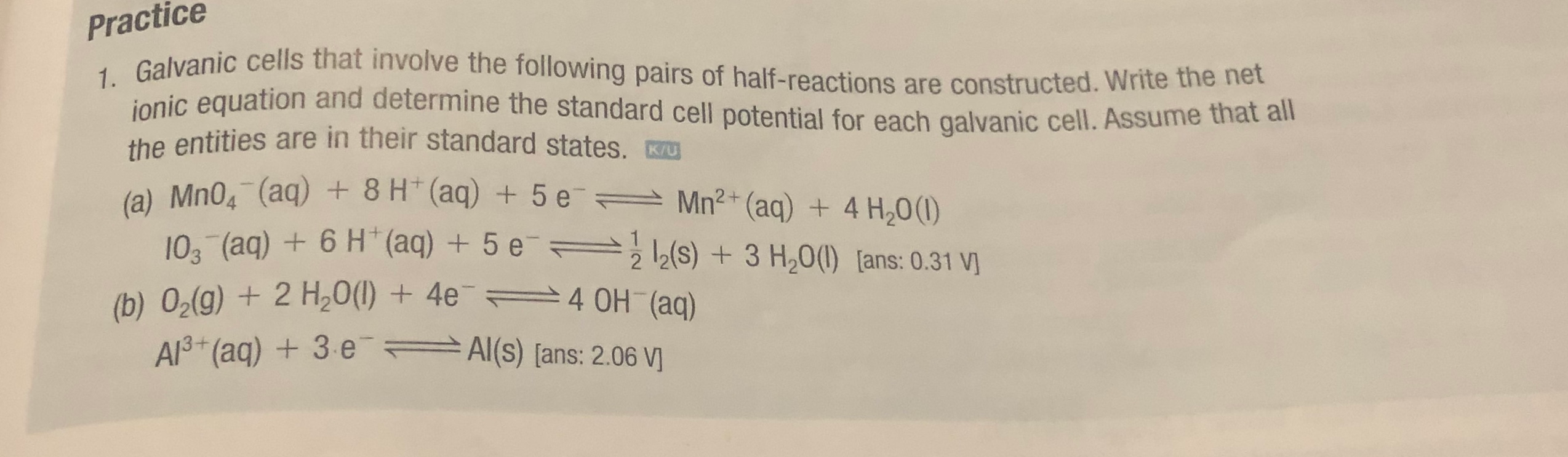 Solved C. Determine the standard cell potential for a | Chegg.com