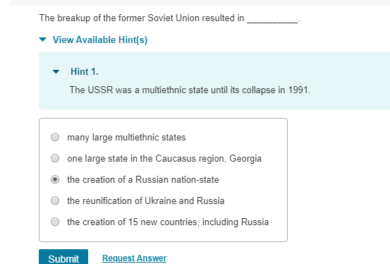 Solved The Breakup Of The Former Soviet Union Resulted In Chegg Com