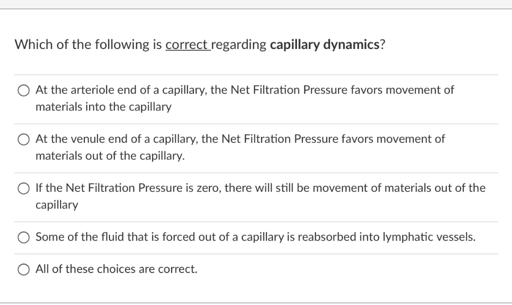 Solved Which of the following is correct regarding capillary | Chegg.com