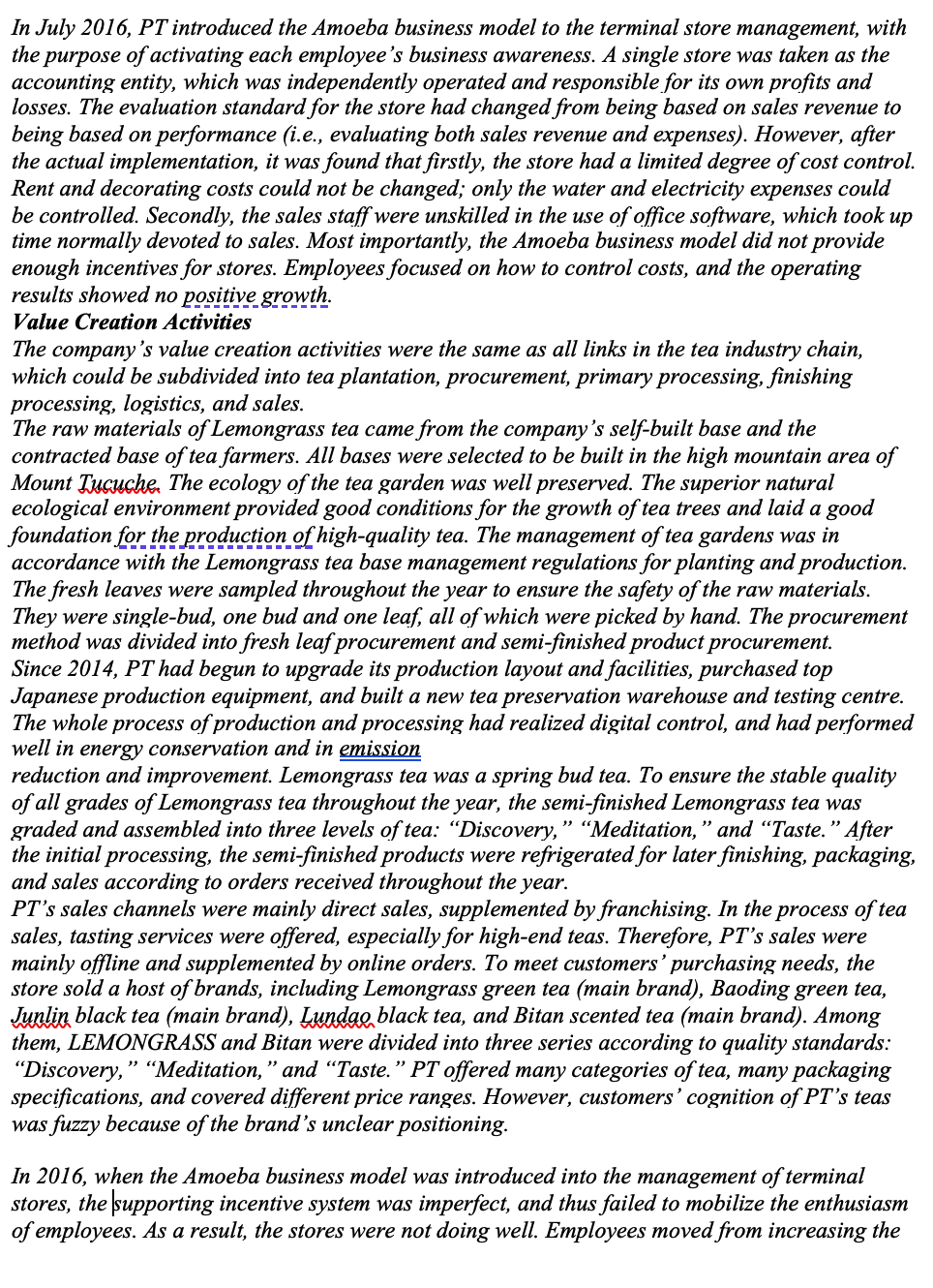 Solved Case Study Question Pataka Tea Co., Ltd. (PT)