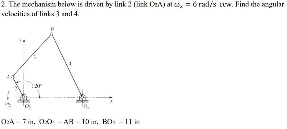 Solved 2. The mechanism below is driven by link 2 (link O2A) | Chegg.com