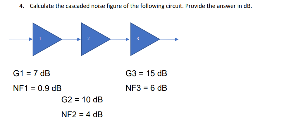 Solved 4. Calculate the cascaded noise figure of the | Chegg.com