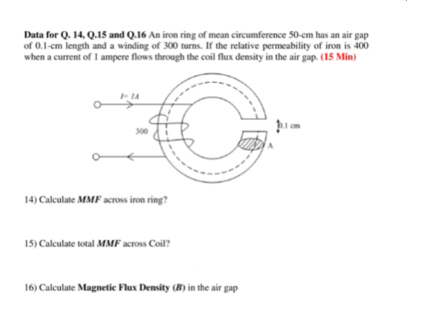 Solved Data for Q. 14 Q.15 and Q.16 An iron ring of mean Chegg