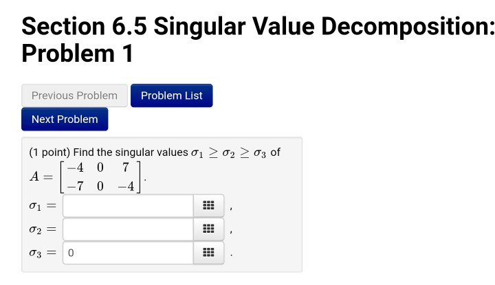 Solved Section 6.5 Singular Value Decomposition: Problem 1 | Chegg.com