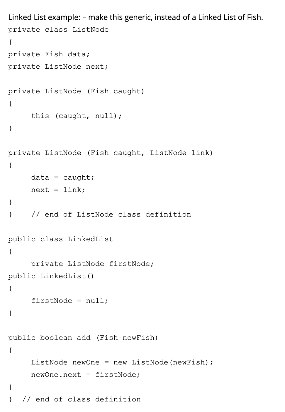 Solved Linked List example make this generic, instead of