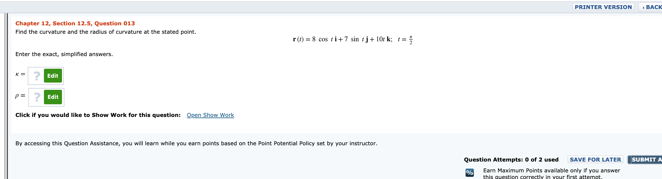 Solved PRINTER VERSION BACK Chapter 12, Section 12.5, | Chegg.com