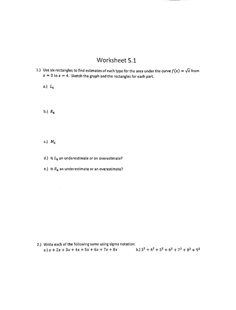 Solved A packet of worksheets from my Calculus 1 class from | Chegg.com